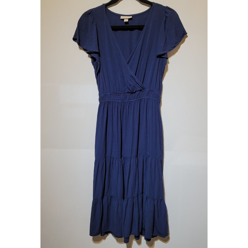 Knox Rose Blue Tiered Midi Dress Flutter Sleeve V-Neck Size XS Pockets Boho‎